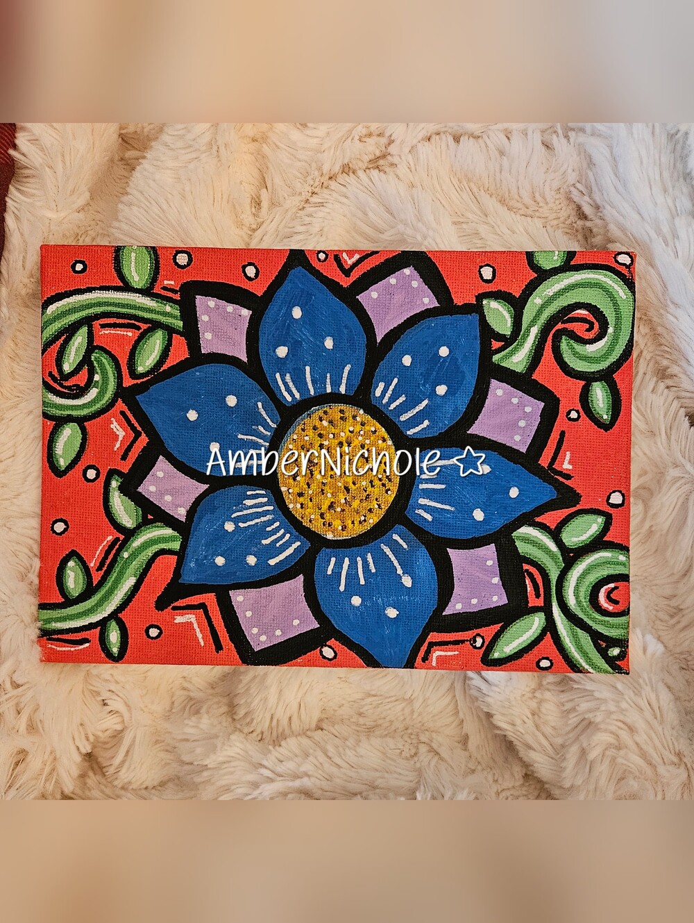 Hand-Painted✨️Floral Artwork in Red & Blue